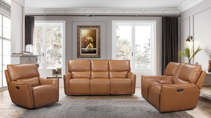 Portland Desert Leather Lay Flat Power Reclining Living Room Set with Power Headrest and USB Charging