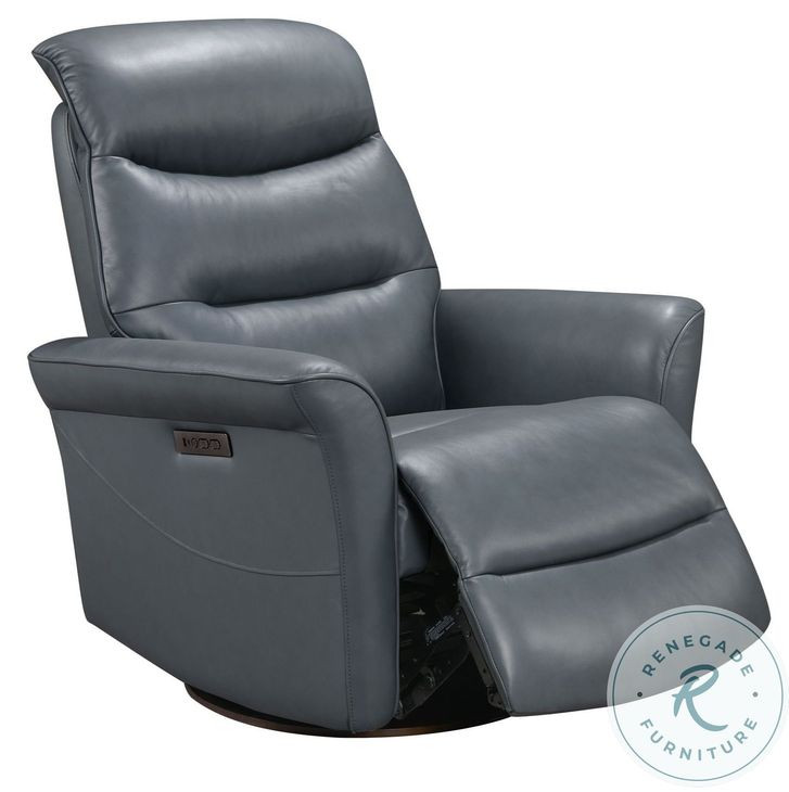 Hollister Gray Leather Swivel Glider Power Recliner