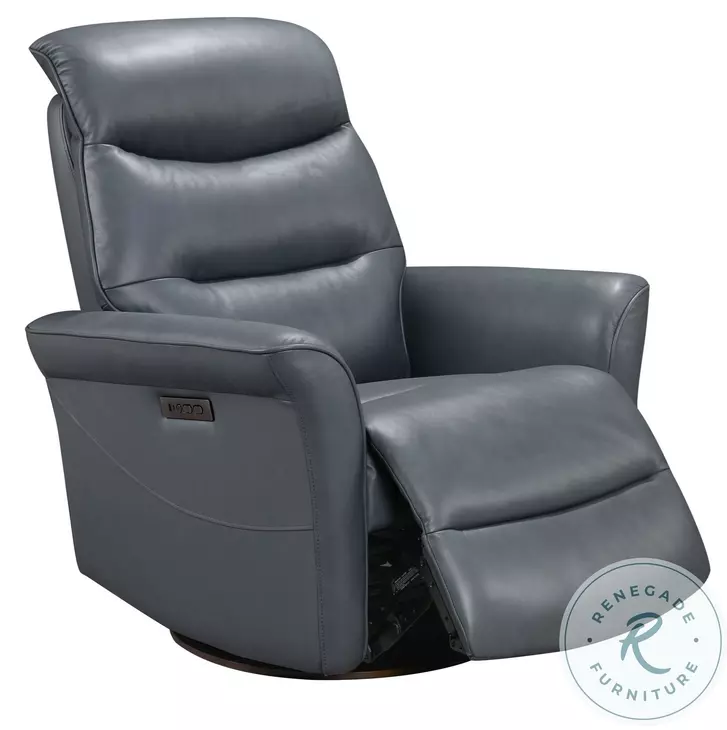 Hollister Blue Leather Swivel Glider Power Recliner with Power Headrest and USB Charging