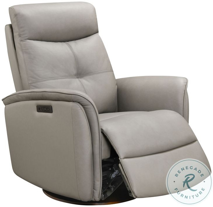 Kelly Gray Leather Swivel Glider Power Recliner with Power Headrest