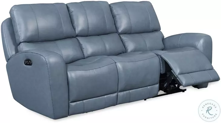 BelleAvenue Blue Leather Dual 85" Power Reclining Sofa