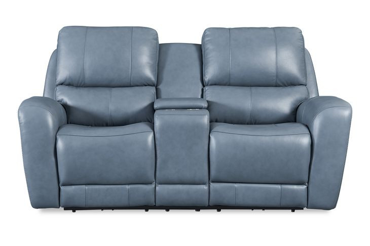 Bel Air Persian Blue Leather 76" Lay Flat Power Reclining Console Loveseat with Power Headrest and USB Charging