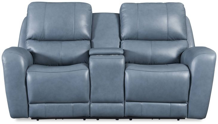 Bel Air Persian Blue Leather 76" Lay Flat Power Reclining Console Loveseat with Power Headrest and USB Charging