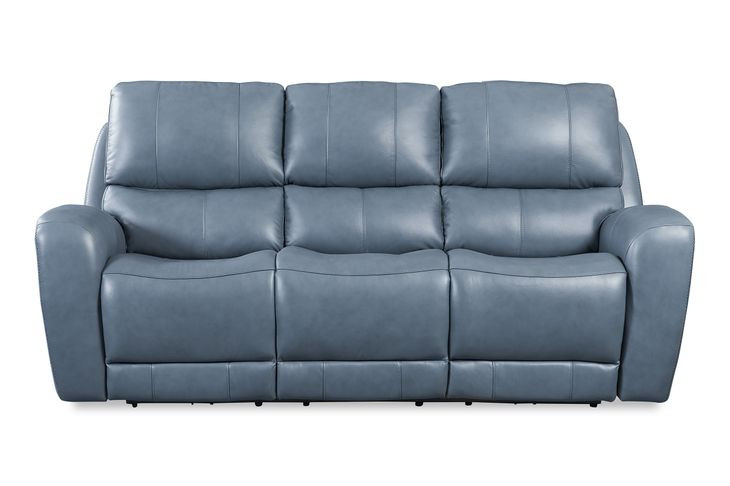 Bel Air Persian Blue Leather 85" Lay Flat Power Reclining Sofa with Power Headrest and USB Charging