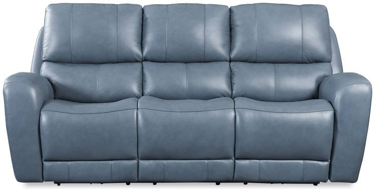 BelleAvenue Persian Blue Leather 85" Lay Flat Power Reclining Sofa with Power Headrest and USB Charging