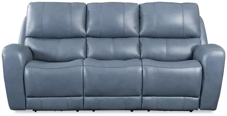 BelleAvenue Persian Blue Leather 85" Lay Flat Power Reclining Sofa with Power Headrest and USB Charging