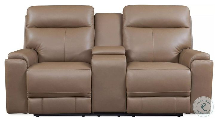 Bryant Tuscan Tan Leather 76" Lay Flat Power Reclining Console Loveseat with Power Headrest and USB Charging