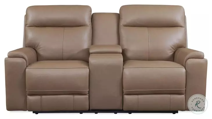 Bryluxe Tuscan Tan Leather 76" Lay Flat Power Reclining Console Loveseat with Power Headrest and USB Charging