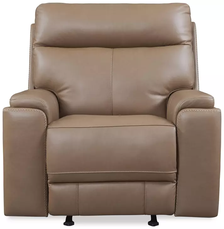 Bryluxe Tuscan Tan Leather Glider Power Recliner with Power Headrest and USB Charging