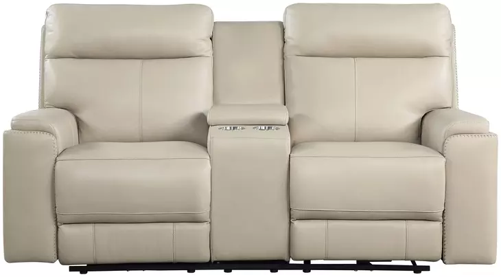 Bryluxe Taupe Leather 76" Lay Flat Power Reclining Console Loveseat with Power Headrest and USB Charging