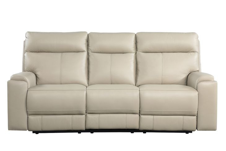 Bryant Taupe Leather 85" Lay Flat Power Reclining Sofa with Power Headrest and USB Charging