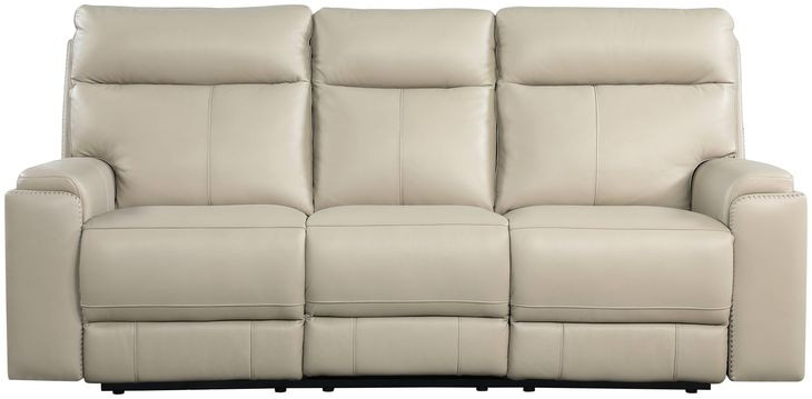 Bryant Taupe Leather 85" Lay Flat Power Reclining Sofa with Power Headrest and USB Charging