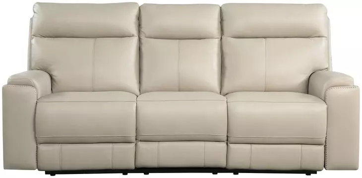 Bryluxe Taupe Leather 85" Lay Flat Power Reclining Sofa with Power Headrest and USB Charging