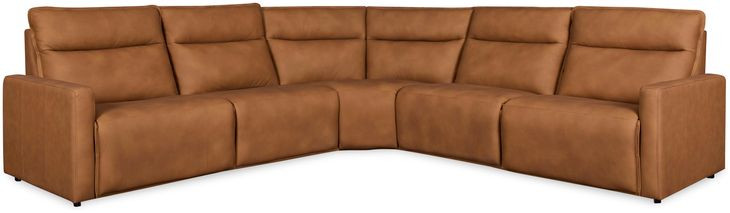 Adell Saddle Leather Power Reclining 5 Piece Sectional with Power Headrest And Footrest