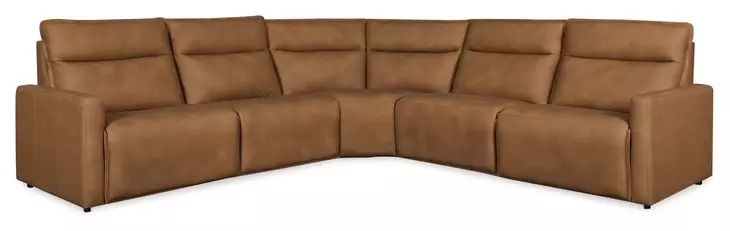 Ascendia Saddle Leather Modular Lay Flat Power Reclining Sectional