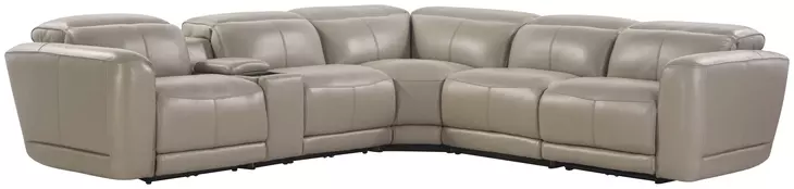 Ridgeway Gray Shark Skin Leather 6 Piece Power Reclining Sectional