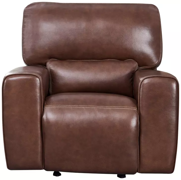 Broadway Brown Leather Glider Power Recliner with Power Headrest and USB Charging