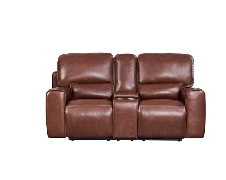 Broadway Brown Leather 79" Lay Flat Power Reclining Console Loveseat with Power Headrest and USB Charging