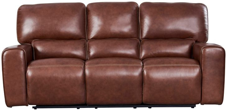 Broadway Brown Leather 89" Lay Flat Power Reclining Sofa with Power Headrest and USB Charging