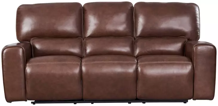 Broadway Brown Leather 89" Lay Flat Power Reclining Sofa with Power Headrest and USB Charging
