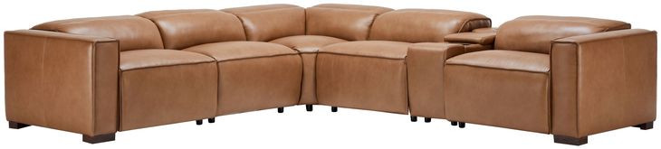 Ulstead Tan Husk Leather 6 Piece Power Reclining Sectional