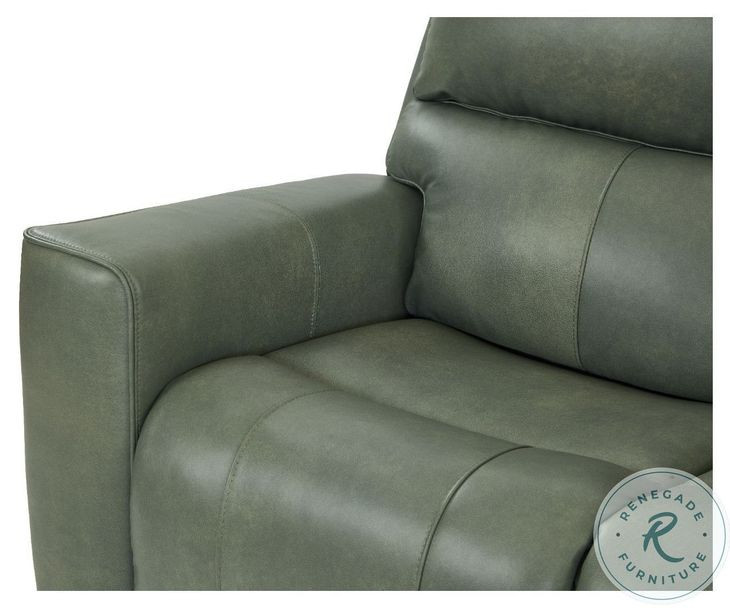 Lioran Sage Moss Leather Power Reclining Sofa with Power Headrest