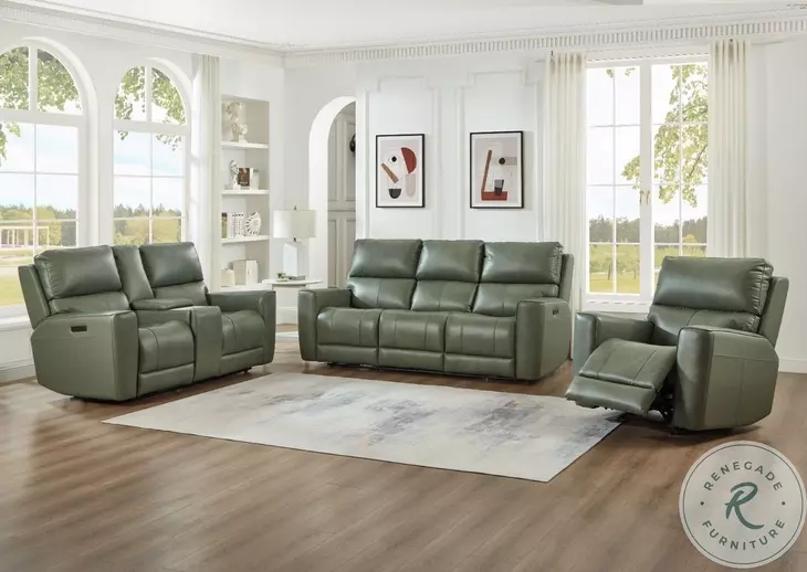 Laredo Sage Moss Leather Glider Power Recliner with Power Headrest