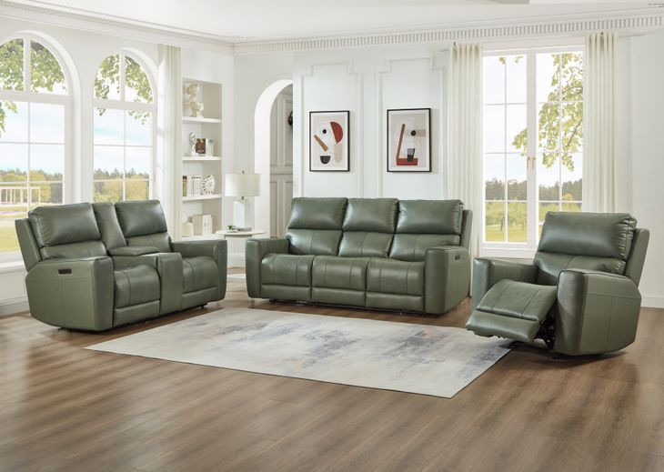 Laredo Sage Moss Leather Zero Gravity Glider Power Recliner with Power Headrest and USB Charging