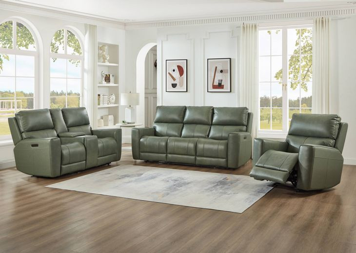 Laredo Sage Moss Leather Zero Gravity Power Reclining Living Room Set with Power Headrest and USB Charging