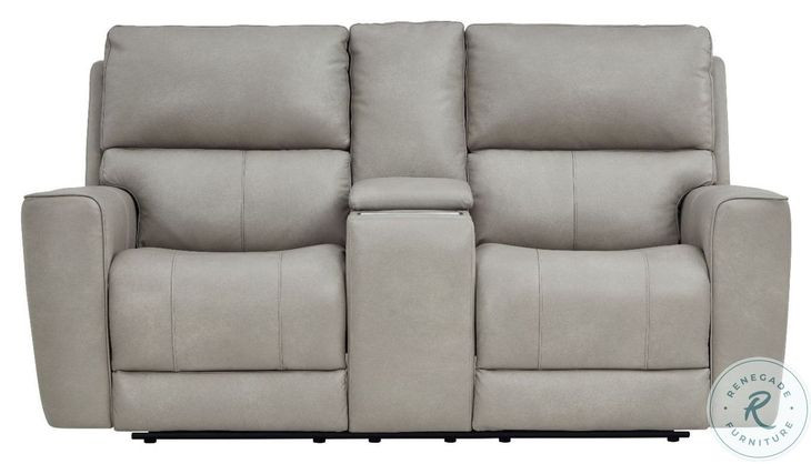 Lioran Cement Leather Power Reclining Console Loveseat with Power Headrest