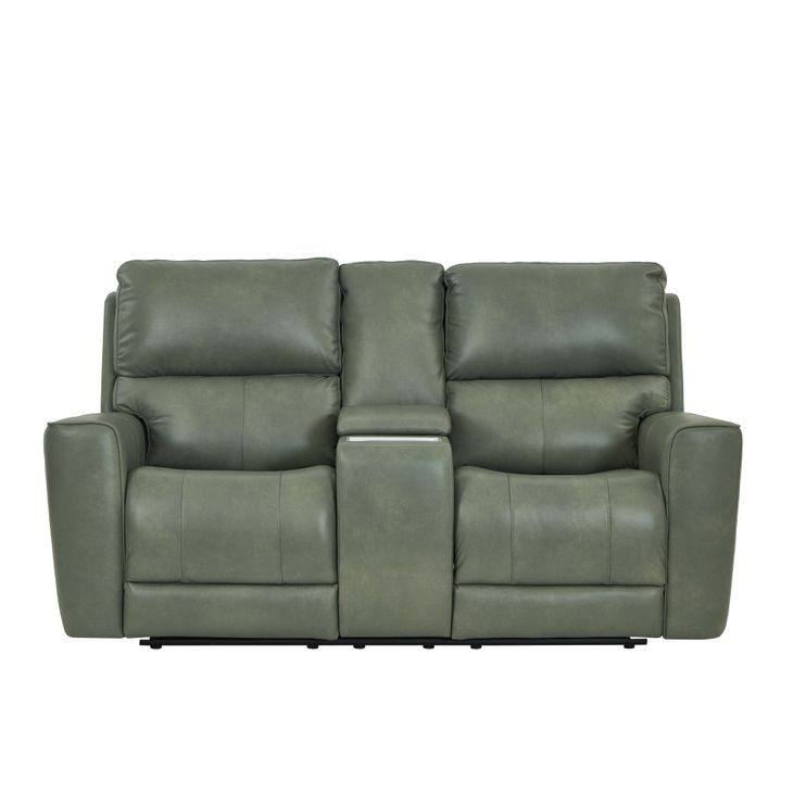 Laredo Sage Moss Leather 77" Zero Gravity Power Reclining Console Loveseat with Power Headrest and USB Charging