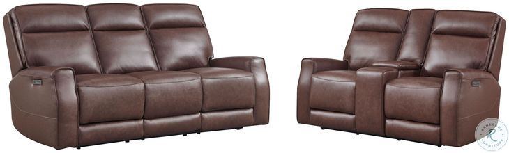 Sylvenne Brown Heritage Leather Power Reclining Living Room Set with Power Headrest