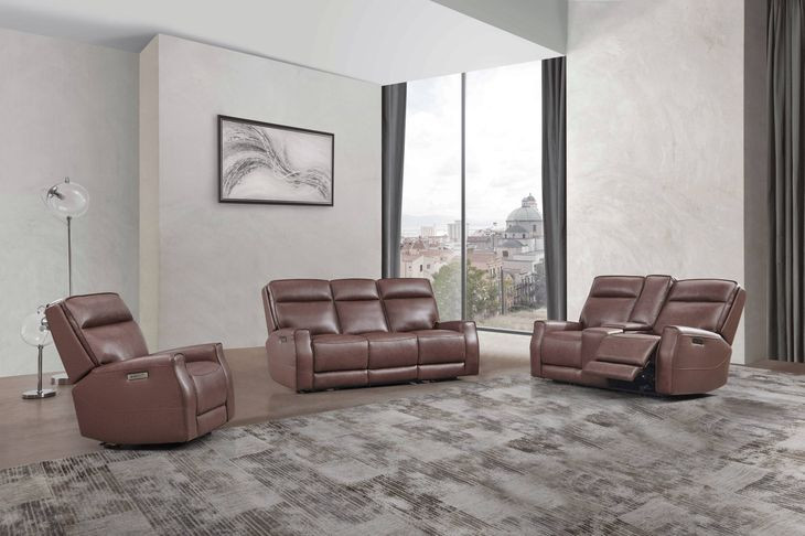 Sydney Brown Heritage Leather Zero Gravity Power Reclining Living Room Set with Power Headrest and USB Charging