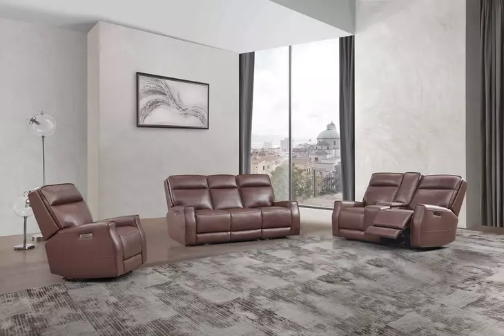 Sydney Brown Heritage Leather Zero Gravity Power Reclining Living Room Set with Power Headrest and USB Charging