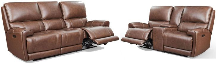 Highland Brown Coffee Leather Power Reclining Living Room Set with Power Headrest