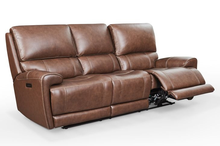 Highland Brown Coffee Leather 90" Zero Gravity Power Reclining Sofa with Power Headrest and USB Charging