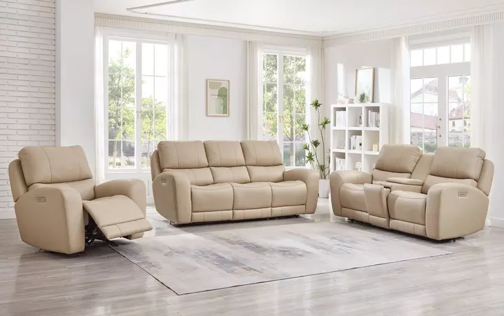 Bel Vista Taupe Leather Zero Gravity Power Reclining Living Room Set