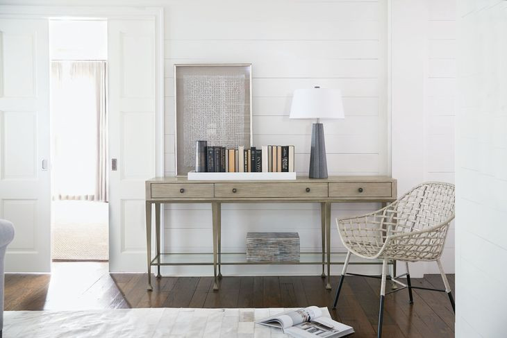 Santa Barbara Sandstone And Vintage Nickel Metal Console Table