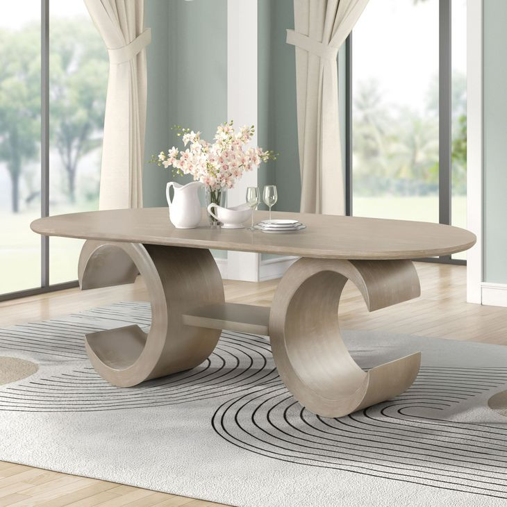 Gwendolyn Cerused Taupe 86" Oval Dining Table
