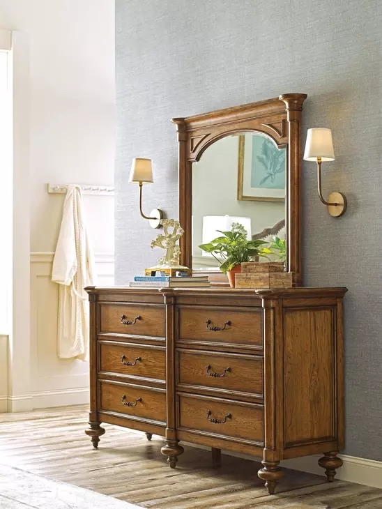 Ashbourne Cognac 6 Drawer Mayview Dresser with Rectangular Mirror