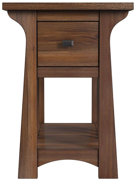 Eldora Saddle Brown Rectangular Chairside Table with USB Charging