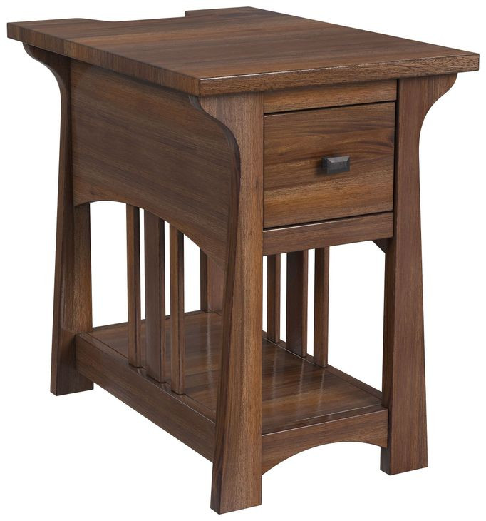 Eldora Saddle Brown Rectangular Chairside Table with USB Charging