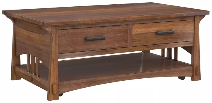 Eldora Saddle Brown Rectangular Cocktail Table with Casters