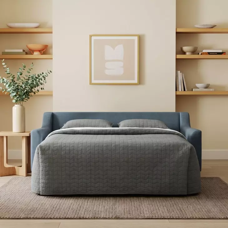 Elliott Blue 80" Memory Foam Queen Sleeper Sofa