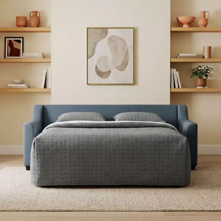 Elliott Blue 80" Memory Foam Queen Sleeper Sofa