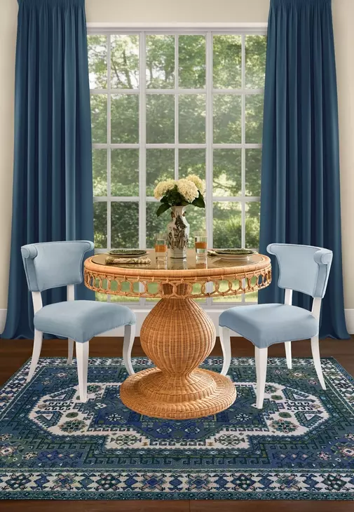 Gabrielle Natural Rattan 40" Dining Table With Decorative Apron And Glass Top