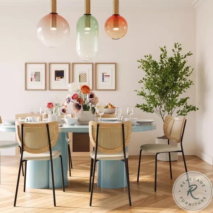 Elora Blue Lacquer Oval Dining Room Set