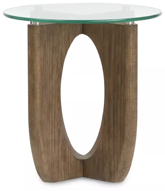 Lainey Almond Round Glass Top End Table