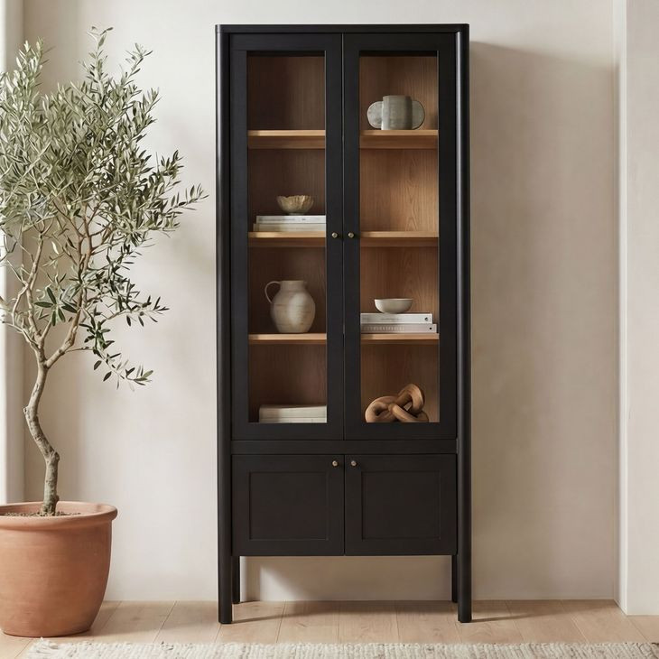 Hannah Black 4 Glass Door Tall Cabinet