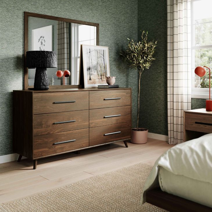 Emery Walnut 6 Drawer Dresser